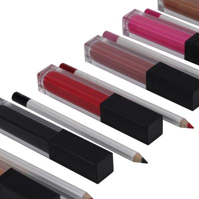 China Waterproof Private Label Liquid Lipstick + Lip Liner Pencil Makeup Set Waterproof Lip Gloss for sale