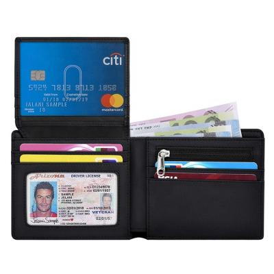 China Custom Made Durable Minimalist Slim Men's Carbon Fiber RFID Leather Wallet RFID Blocking Triple Zipper Coin Pocket Wallets for Men for sale