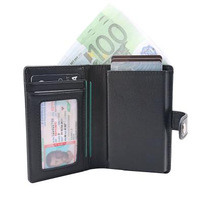 China 2021 Minimalist 2021 Newest Design Business Aluminu Auto Normcore / Pop Up Custom Luxury Genuine Card Holder Men's Rfid Blocking Leather Wallet Wholesale for sale