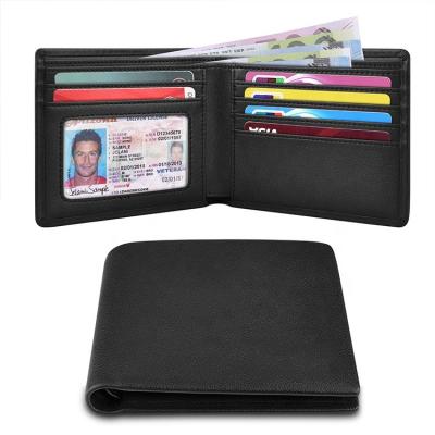 China RFID Logo Smooth Leather Slim Custom Made RFID Blocking Minimalist Bifold Wallets With ID Window for sale