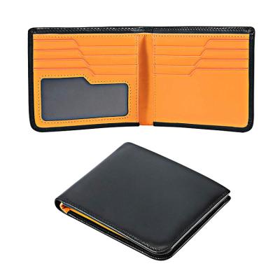 China RFID RFID Blocking Minimalist Front Pocket Thin Slim Mens Genuine Leather Bifold Wallet With Hidden Coin Pocket for sale