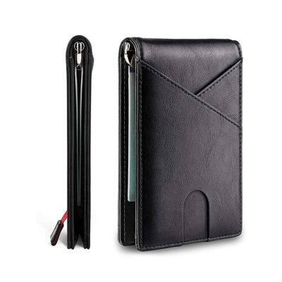 China Hold Cash Amazon 2021 Hot Sale Custom Logo Money Clip Black Real Leather RFID Blocking Card Wallet For Men for sale