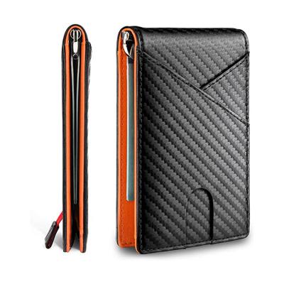 China Hot Selling Slim Bifold RFID Genuine Leather Amazon Blocking Carbon Fiber Money Clip Wallet For Men for sale