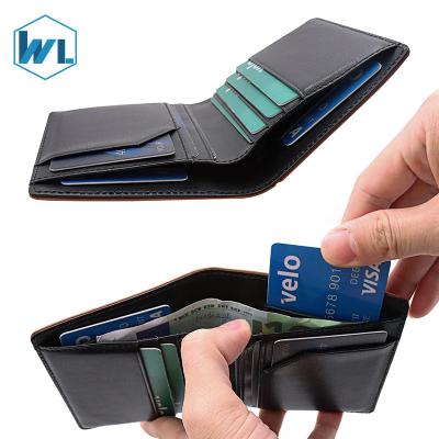 China NATIONAL High Quality Minimalist Bifold Men's Slim Leather Wallet Luxury Genuine RFID Credit Card Holder Blocking Genuine Men Wallet for sale