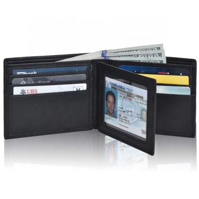 China Soft Black RFID Leather RFID Blocking Men's Multiple Card Slots Credit Card ID Holder Wallet for sale