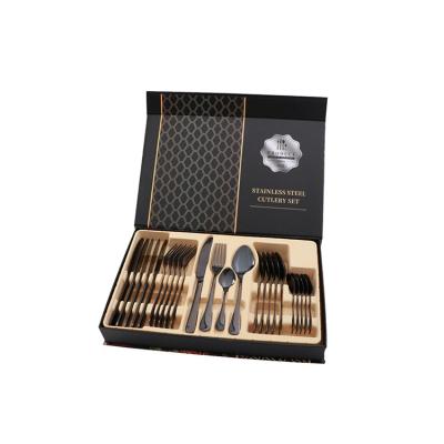 China Sustainable Copper Color Metal Flatware Sets Cultery Set Rose Gold Stainless Steel Cutlery for sale