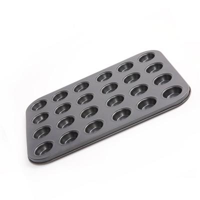 China Hot Selling Stocked juesheng Stocked Carbon Steel Telflon Coating 24 Hole Round Cake Non-Stick Baking Mold Tray Bakeware for sale