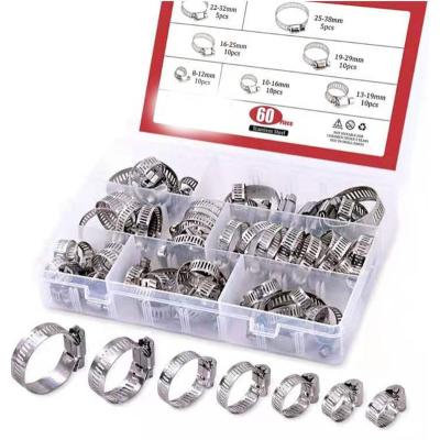 China Hot Sale Durable 8-38mm Chain Stainless Steel Worm Gear Drive Adjustable 60 Piece Clamp Assortment Kit for sale