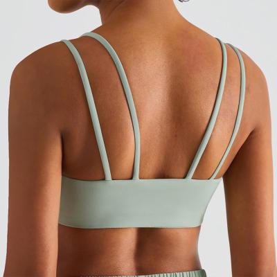 China 2022 New Double Springs Marshmallow Yoga Underwear Shoulder Strap Breathable Sensitive Nude Camisole Hidden Edge Bra for sale