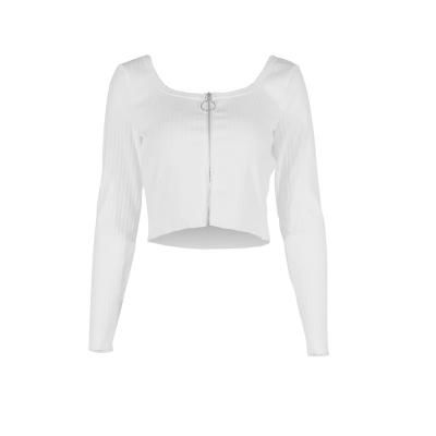 China New Product Solid Color Anti-Shrink Zipper Knit Top Anti-Shrink Women's Navel Cropped Blouse for sale