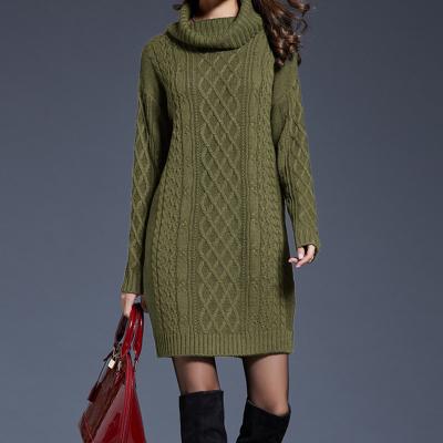 China Wholesales Autumn Winter Plus Size Ladies Sweater Knitting Loose Knee Length Dress Long Breathable Turtle Neck for sale