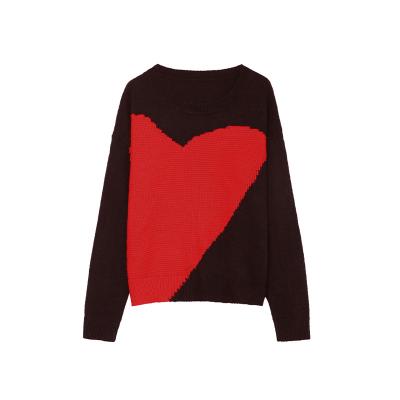 China Anti-wrinkle European women's new round neck sweater and American knit sweater heart print ladies knit sweater for sale