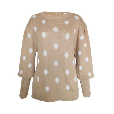 China Anti-Wrinkle Women's O Neck Winter Polka Dot Breathable Knit Sweater Doll Long Sleeve Knit Sweater for sale