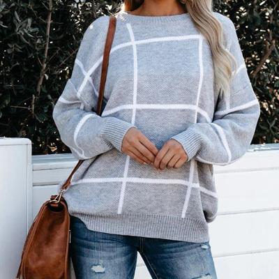 China European and American autumn and winter new women's anti-wrinkle loose sweater knitted tops of the sweater sweater plaid for sale