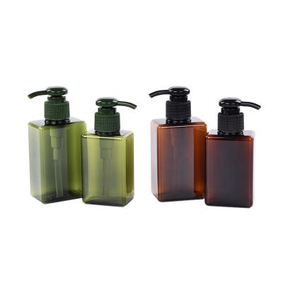 China 450ml white square eco-friendly transparent brown green brown pink plastic empty lotion hand wash bottles for sale