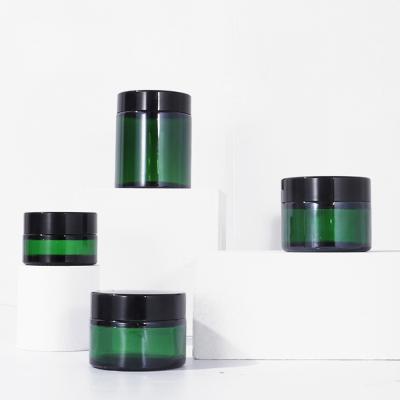 China Cosmetic 1oz Green 2oz High End 30g 50ml 5g 5ml 60ml 100ml Frosted Round Matte Mini Wide Mouth Cosmetic Glass Jar Recyclable for sale