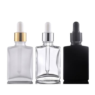 China 1oz 2oz Essential Oil Recyclable Luxury Bottle With 30ml 50ml 100ml Clear Amber Square Dropper Glass Bottle for sale