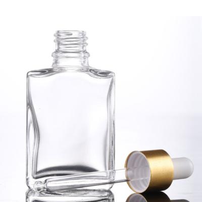 China 30ml 50ml 100ml Recyclable Flat Shoulder Square Dropper Bottle Transparent Glass Perfume Bottle With Glass Dropper for sale