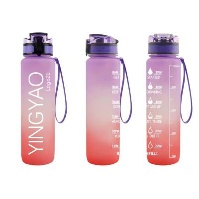 China Custom Logo Plastic BPA 1000ml 1L 1000ml 1L 1000ml 1L 1 Liter 32 oz 32oz Sports Viable Free Sport Motivational Drinking Water Bottle With Time Marker for sale