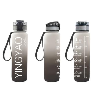 China 1000ml 1L 32oz 32oz Flip Top School Frosted Gray BPA Tritan Free Viable Motivational Plastic Water Bottle With Time Marker for sale