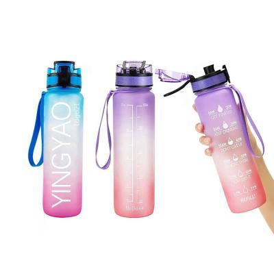 China Adults Sustainable 32oz Blue And Pink Wide Mouth Sports Outdoors Drinks Fruit Juice Motivational Water Bottle With Time Mark Paper Box for sale