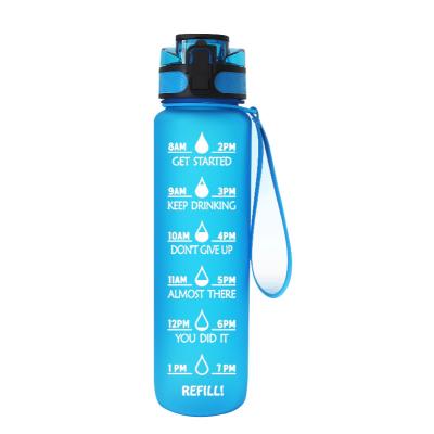 China Wholesale Viable Sports Blue Workout Half Gallon 1 L 32 Ounce 1 Liter Bpa Free Plastic Motivational Water Bottle With Time Marker for sale