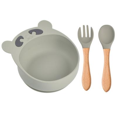 China Panda Shaped Silicone Suction Bowl BPA Free Fork Spoon Free Baby Feeding Bowl for sale