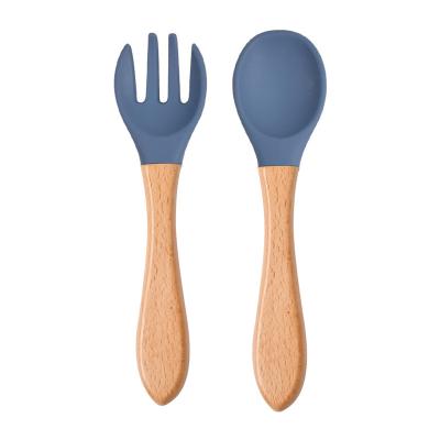 China Complementray Wooden Handle Baby Spoon Fork BPA Free Baby Feeding Tableware Children Wooden Fork Spoon Tableware for sale