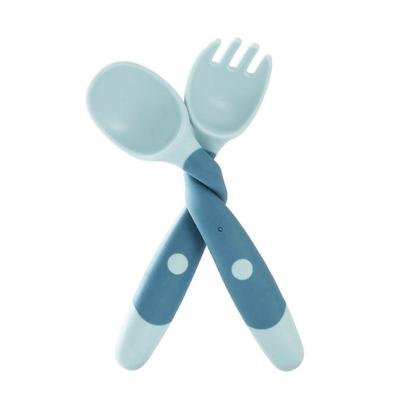 China BPA Free Kids Spoon Fork Set Silicone Fork Scoop Fork Baby Kits Soft Bendable Tableware Training Feeding Spoon for sale