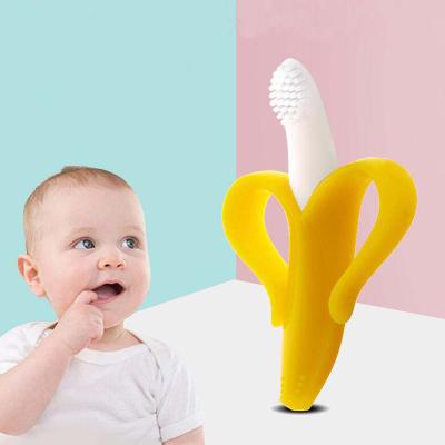 China Eco-Friendly Baby Teether Toys Safe Toddler BPA Free Banana Teething Ring Silicone Chew Dental Care Toothbrush for sale