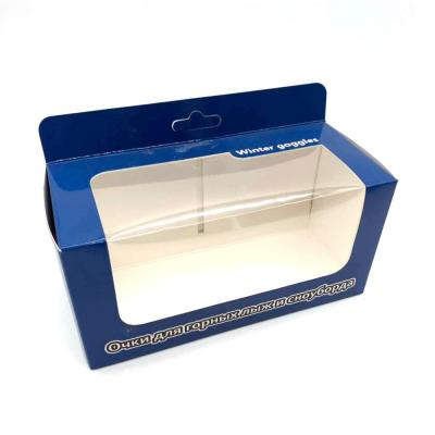 China Recyclable Custom Printed Blue Winter Goggles Sunglasses Box Packaging With PVC Window for sale