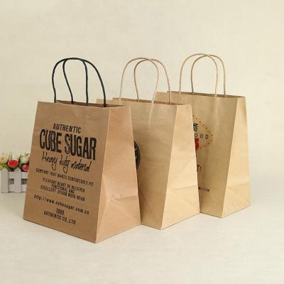 China Recyclable Custom Brown Printed Kraft Paper Bag With Handle In Guangzhou for sale