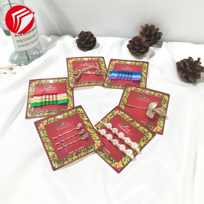 China Recyclable Custom Kraft Paper Hair Clip Hair Claws Packaging Cards Christmas Gift Hairpin Jewelry Card for sale