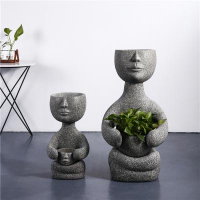 China Unique Face Shape Body Novelty Design Decoration Floor Outdoor Fiberglass Planters Garden Flower Pot For Park Hotel for sale