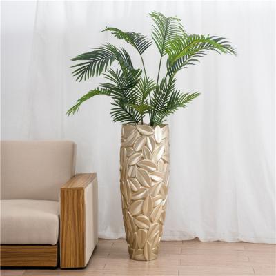 China European Modern Large Fiberglass Flower Pot Home Indoor Outdoor Gold Luxury Hotel Style Luxury Tall Planter for sale