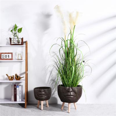 China Wholesale New Arrival Hotel Flower Plant Pots Large High Quality Indoor Outdoor Decorative Fiberglass Flooring With Foot Wooden Stand for sale