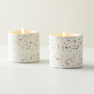 China Trendy Nordic wedding decoration candle jars luxury modern design terrazzo home cylindrical candle jar candle suppliers for sale