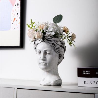 China Wholesale Nordic Indoor High Quality Head Face Cement Decoration Novelty Tabletop Flower Vase For Home Decor for sale