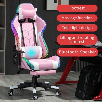 China (Size) 2020 Adjustable RGB Led Racing Gaming Chairs Silla Pink Rosa Gaming Chair With Lights And Speakers Massage Computer for sale