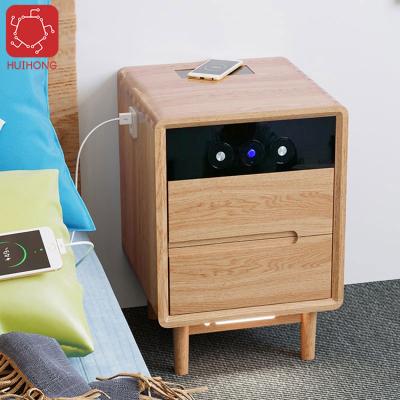 China Huihong OEM Night Stand 30*38*60.5cm Multifunctional Solid Wood Bedside Table Bedside Table Bedside Lamp Solid Wood Wireless Charging Nightstand for sale