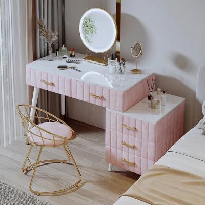 China Modern Modern Bedroom Living Room Furniture Pink Velvet And Gold Dresser Chair For Vanity Table for sale