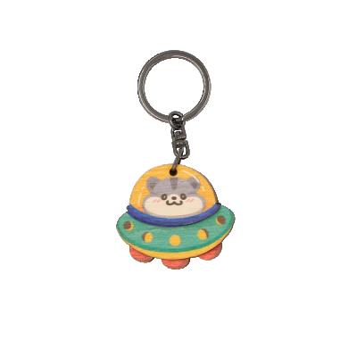 China Customizable Cute Animal Hamster Wooden+key Wooden Key Chain UFO Key Chains for sale