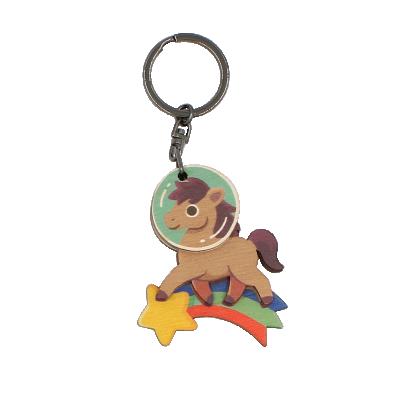 China Pony Horse Space Cute Souvenirs Logo Customizable Wood Key Key Chain Wooden+key chain for sale