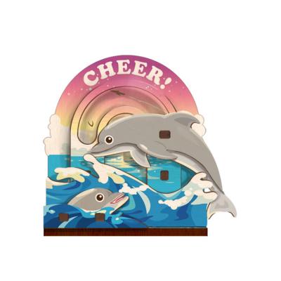 China Shape Ocean Dolphin Wooden Assembled Movable Fridge Magnet For Souvenir for sale