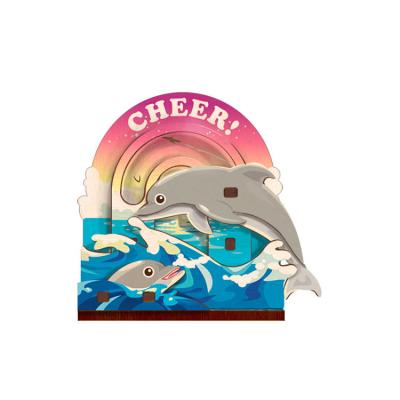 China Shape Wooden Assembled Unique Ocean Dolphin Movable Fridge Magnet Keepsake for sale