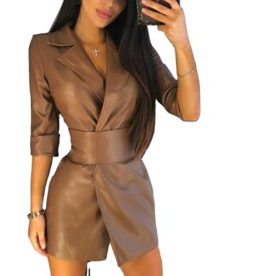 China New PU Autumn And Winter Pure Leather Collar Suit Middle Belt Women's Long Sleeve Sustainable Coat for sale