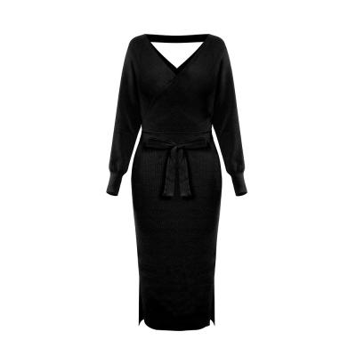 China Autumn and winter new long skirt breathable sexy V-neck sweater knitted women's dress for sale