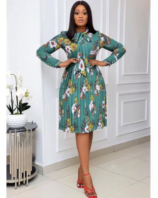 China New Casual Plus Size Summer Women's Spring And Sleeve Breathable African Print Dress Long Pleated Skirt for sale