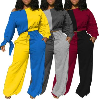 China European and American plus size women's large collar color contrast one-piece splice thickened fashion leisure two-piece set for sale