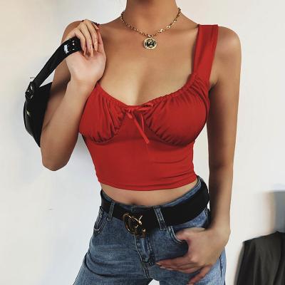 China Anti-Static Hot Selling Women Lingerie Vest Fancy Style U-Neck Slim Knot Pleated Camisole Blouse Top Short Woman for sale